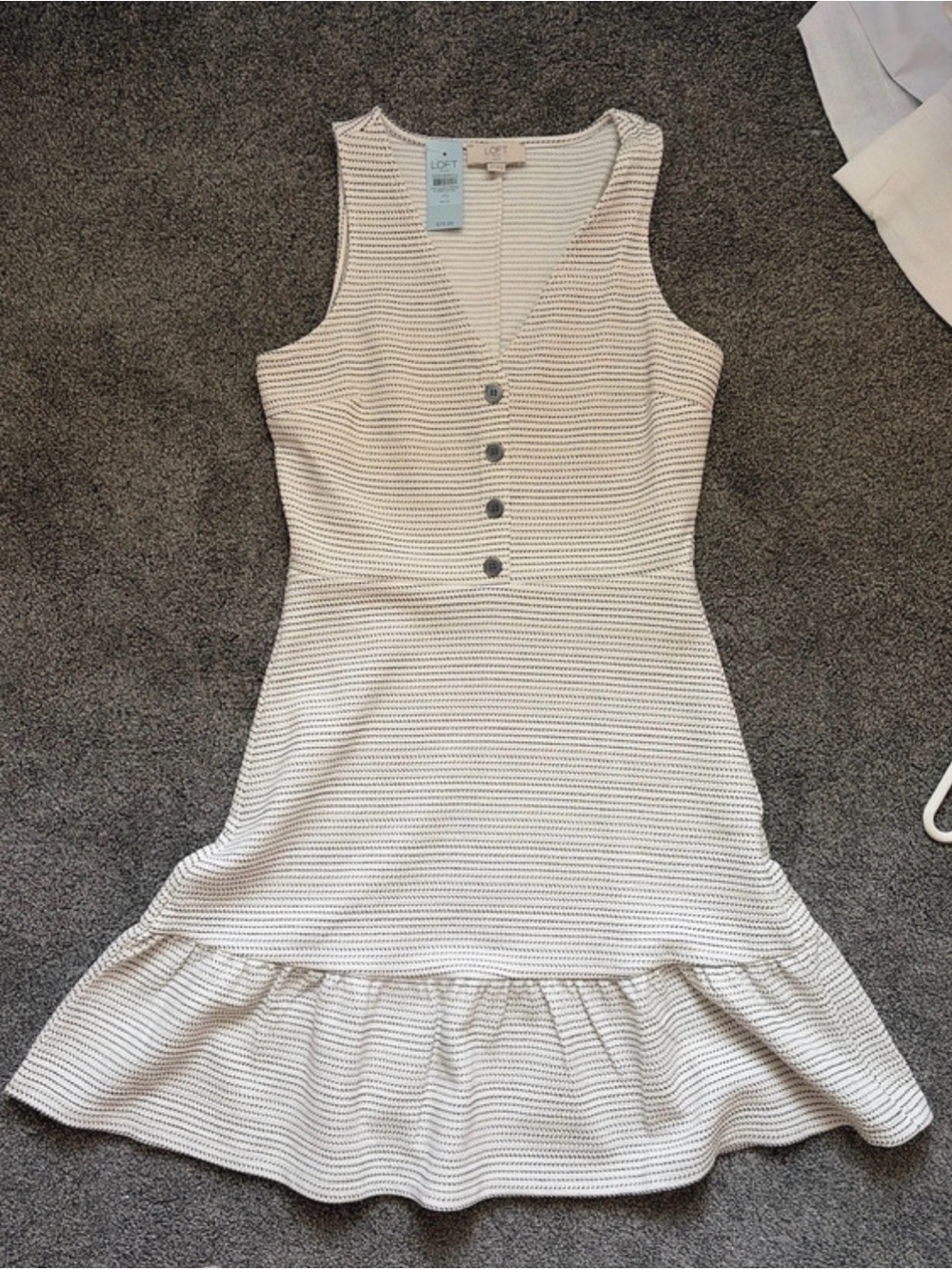LOFT Cream Knit Sleeveless V-Neck Button Dress